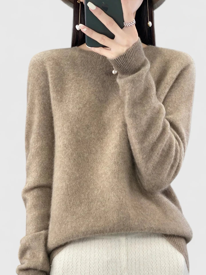 Round Neck Long Sleeve Ribbed Trim Knit Sweater 16