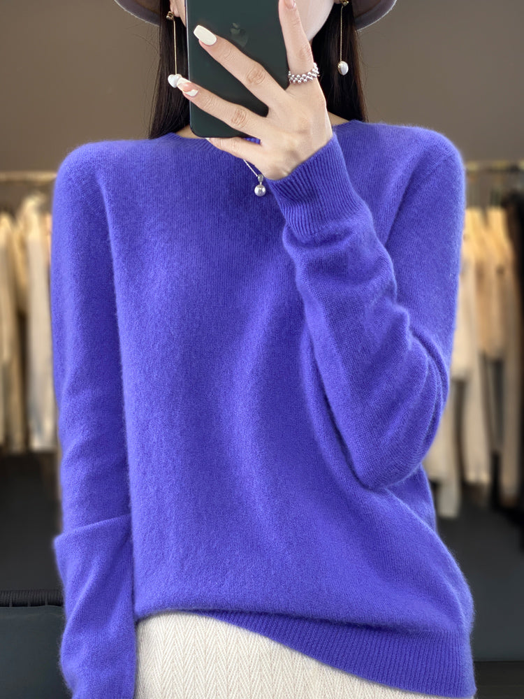 Round Neck Long Sleeve Ribbed Trim Knit Sweater 4