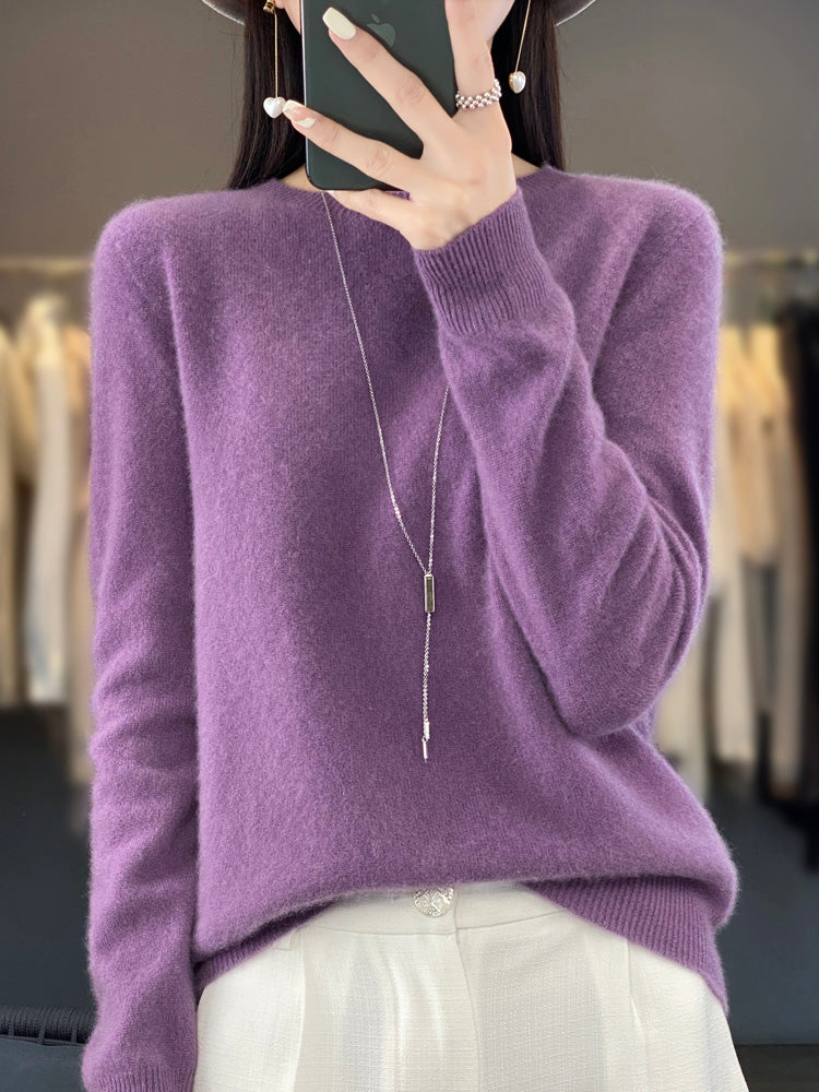Round Neck Long Sleeve Ribbed Trim Knit Sweater 3