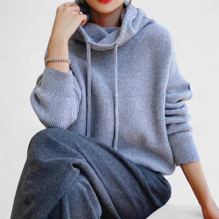 Drawstring Hood Long Sleeve Knit Hoodie