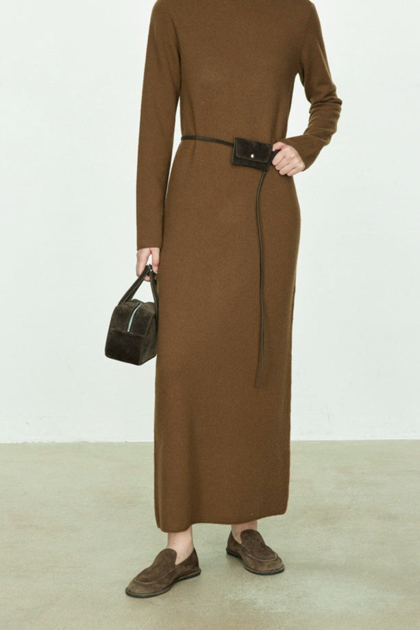 High Neck Flocked Slouchy Knit Dress 4