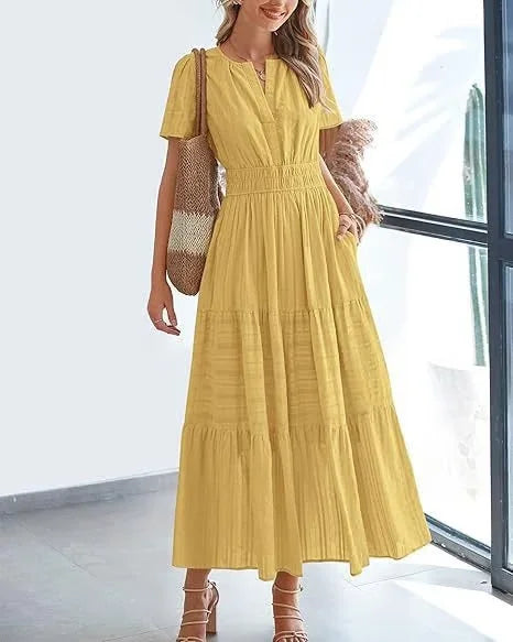 v-neck pleated puff sleeve dress black
