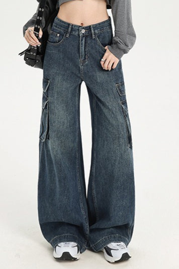 High Waist Straight Cargo Jeans