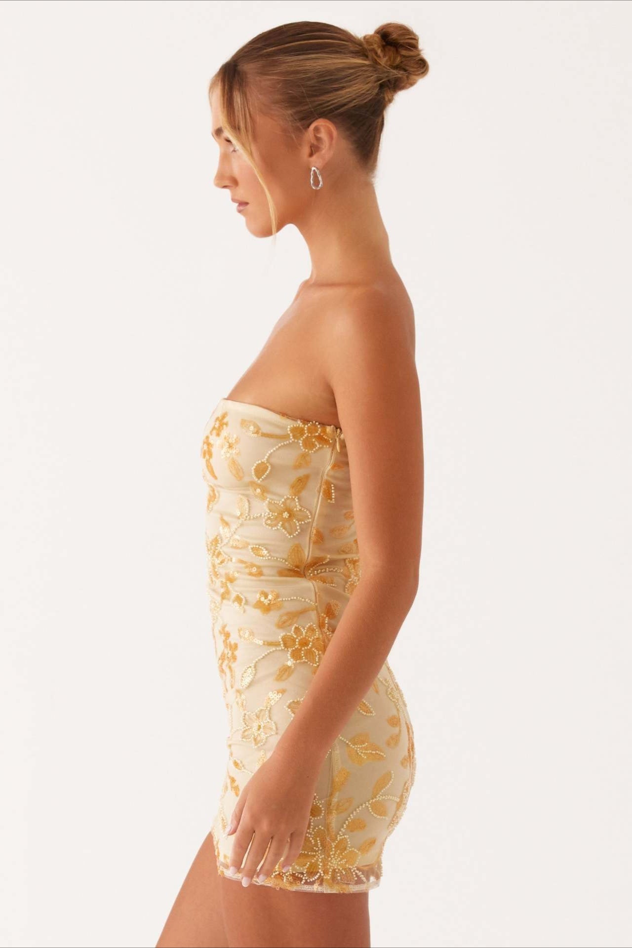 Strapless Sequin Floral Embroidered Mesh Bodycon Mini Dress 6
