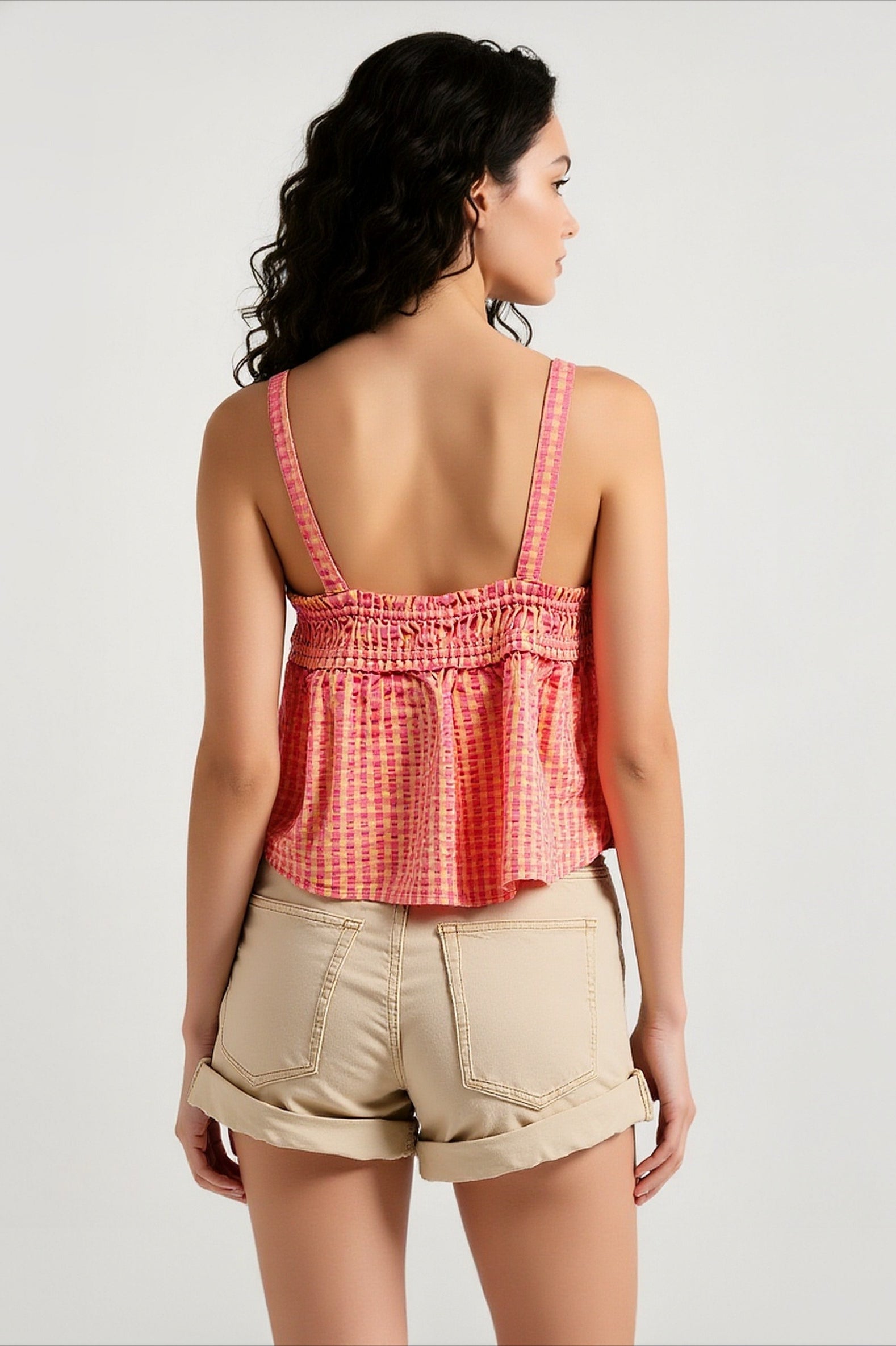 Plaid panel sexy cami top
