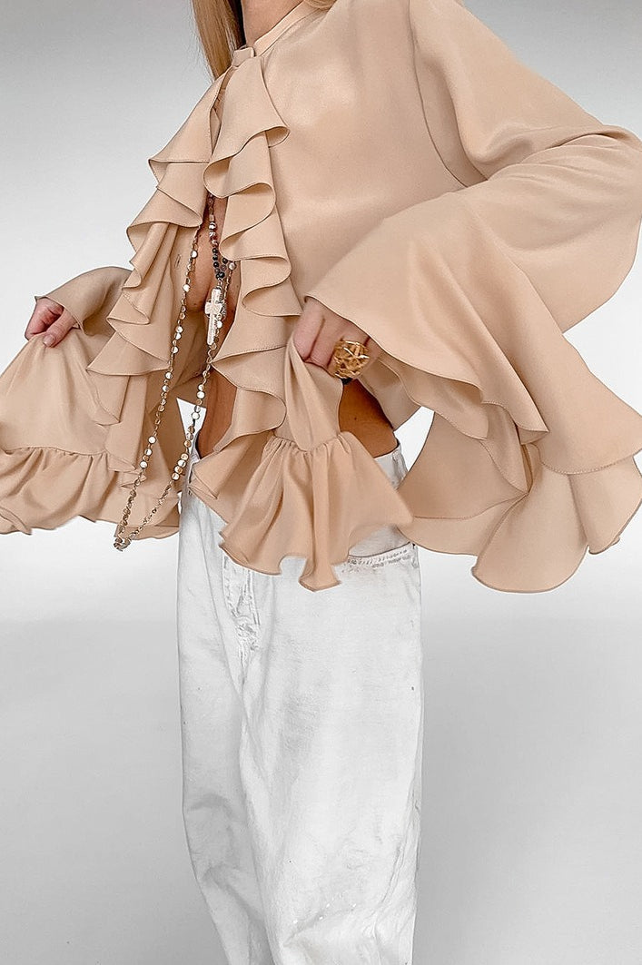 Ruffled Long-Sleeve Elegant Blouse