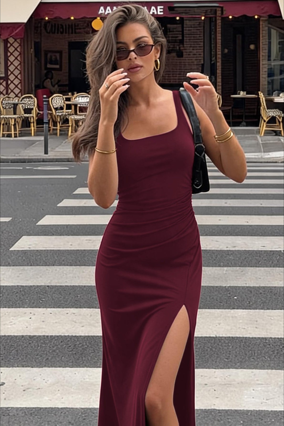 Slit Adjustable Strap Bodycon Slip Dress