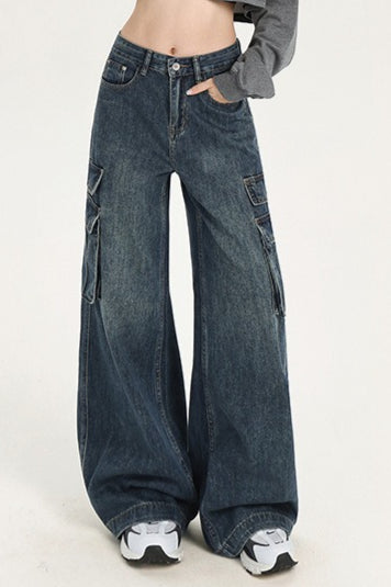 High Waist Straight Cargo Jeans