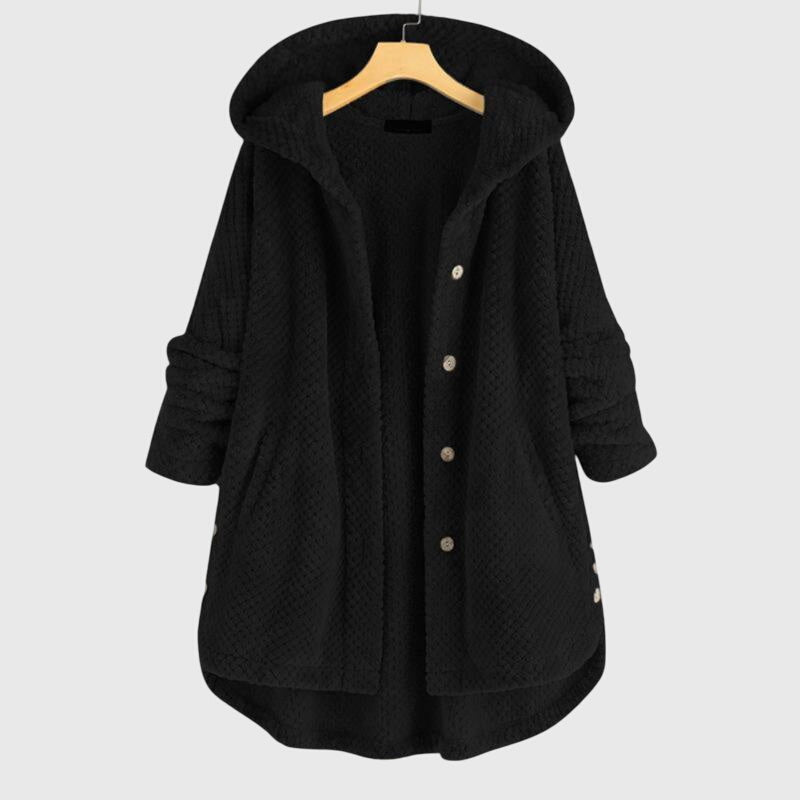 Hooded Fleece Button Front Long Sleeve High-Low Jacket