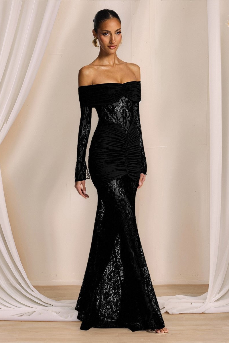 Lace Off Shoulder Long Sleeve Dress 3