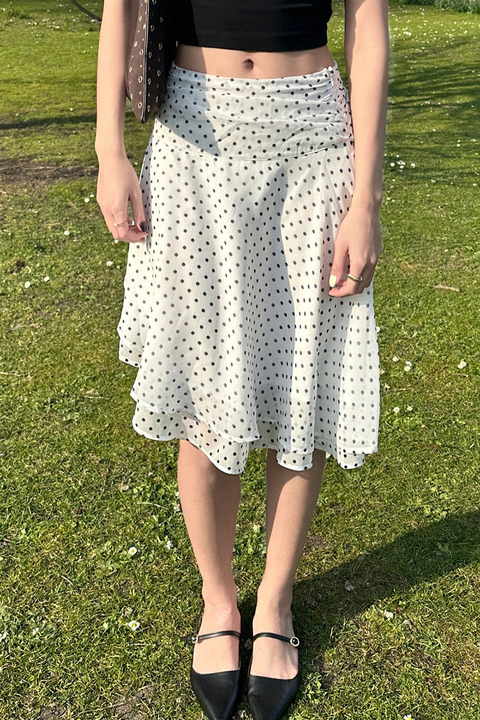 Polka Dot Low Waist Ruffle Hem ALine Skirt