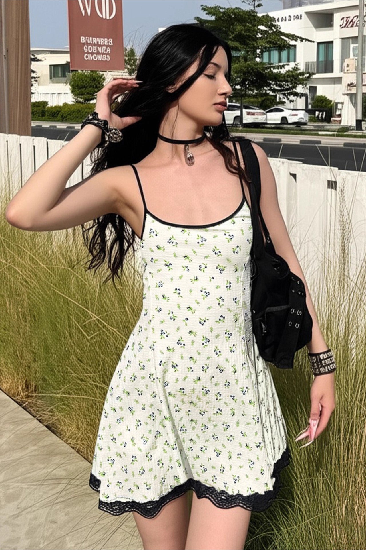 Floral Print Waist Cinch A Line Slip Dress