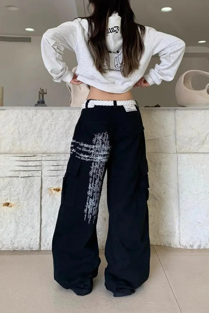 Letter Print WideLeg Baggy Jeans