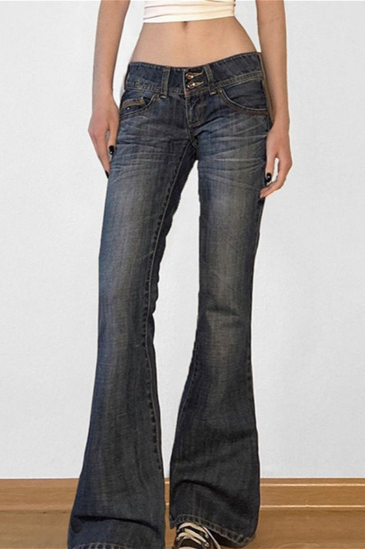 Chic High-Street Low-Rise Stretch Flare Jeans