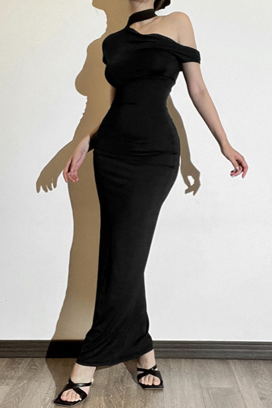 OneShoulder Slim Maxi Party Dress