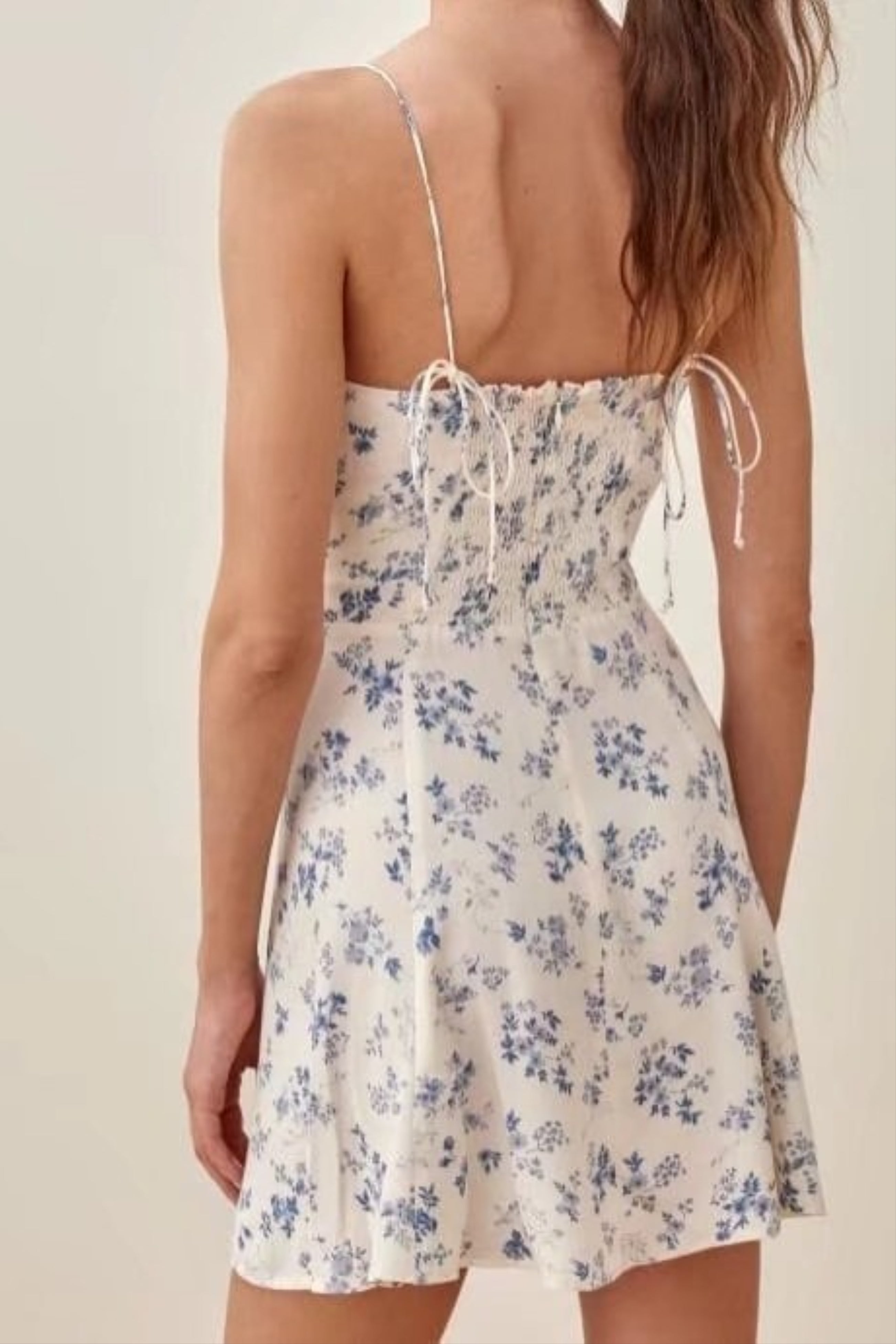 Strap V Neck A Line Tie Waist Floral Dress
