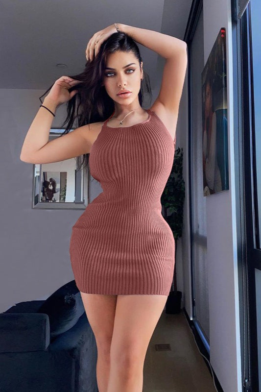 Cami Knit Solid SlimFit Mini Bodycon Sweater Dress