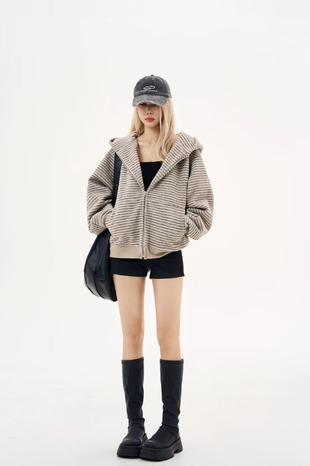 Black Knit Dual-Zip Mesh Fingerloop Hoodie