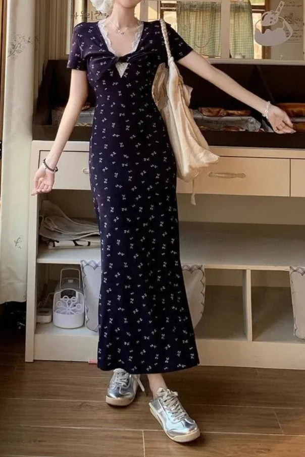 V - neck Waist - cinching Slim Floral Dress