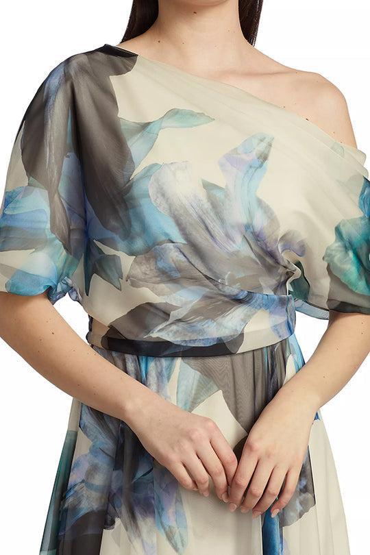 Sandy Aesthetic Unique Printed Bohemian Short Sleeve One Shoulder Maxi Dress Designer Edit