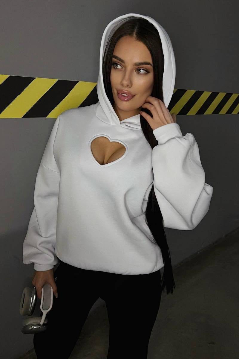 Solid Long Sleeve Heart Cutout Hoodie