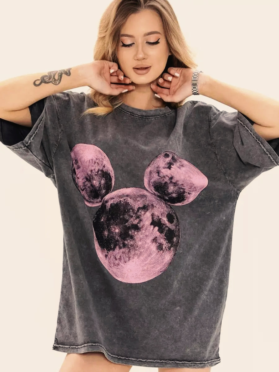 Planet Print Washed Pink Tshirt