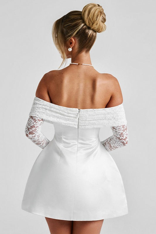 Lace Off Shoulder Long Sleeve A Line Party Dress
