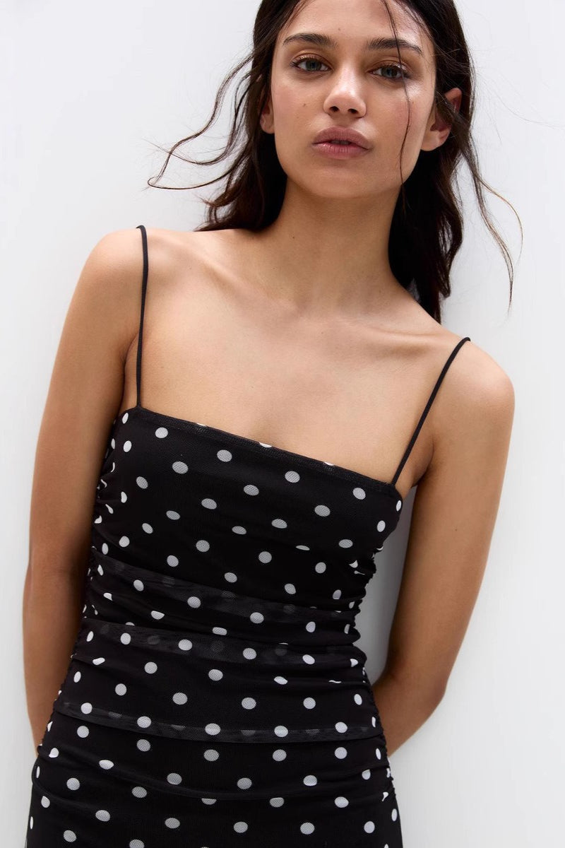Black Polka Dot Cami Bodycon Maxi Dress