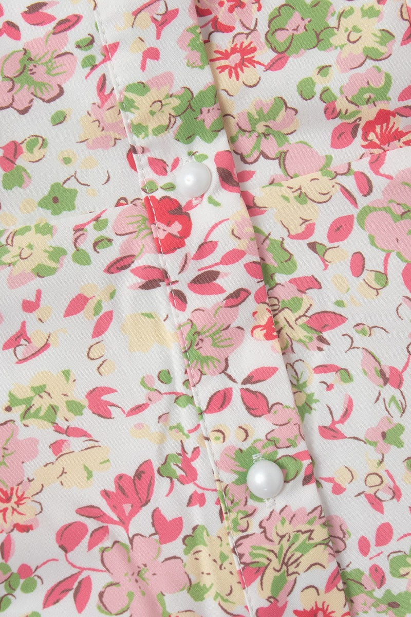 Pink Peter Pan Collar Puff Sleeve Button Front Pleated Ruffle Hem Floral Print Mini Dress 9
