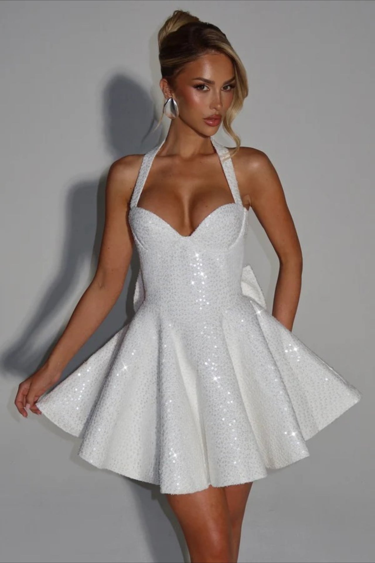 Square Neck Halter Bow Sleeveless Party Dress