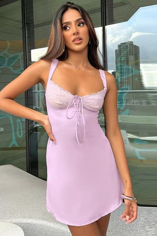 Backless Lace Panel A-Line Dress 13