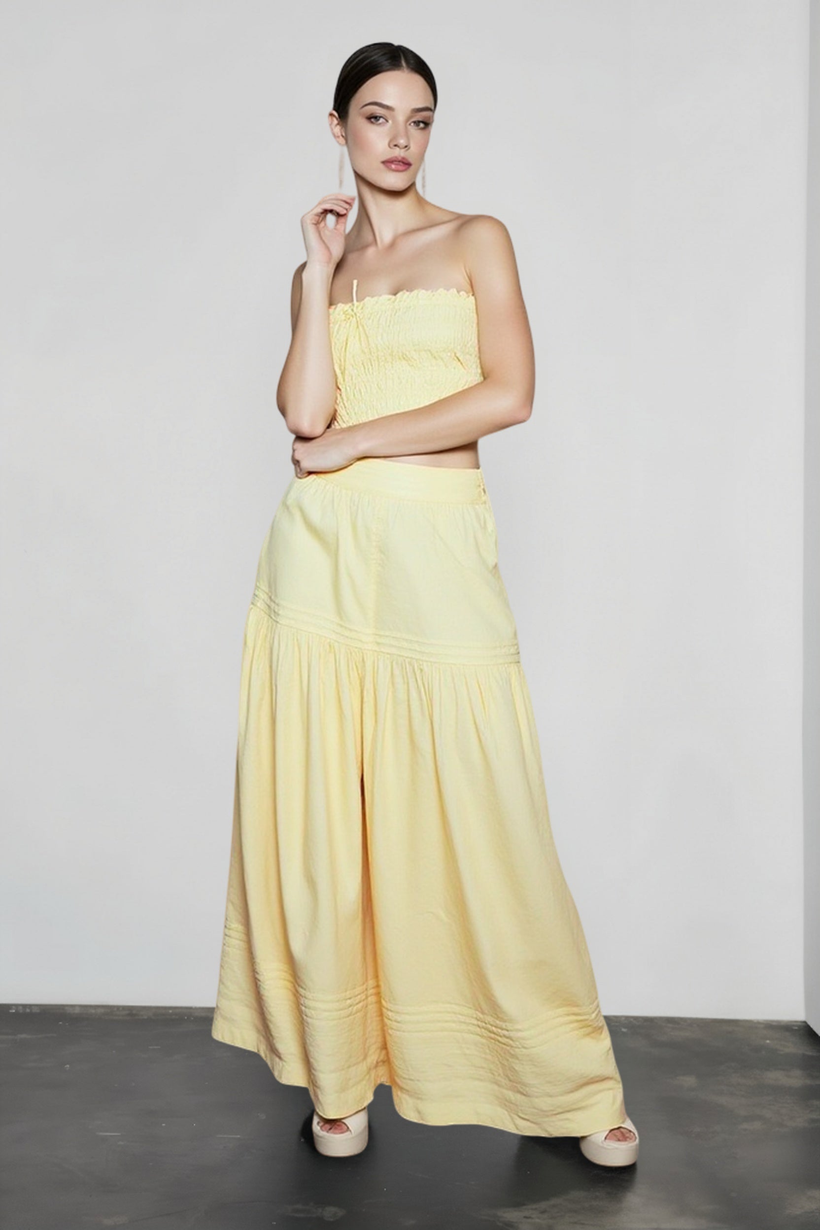 Strapless smocked ruched a line vacation set