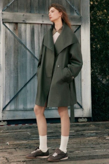 Wide Collar Single-Button Mid-Length Loose Fit Trench Coat