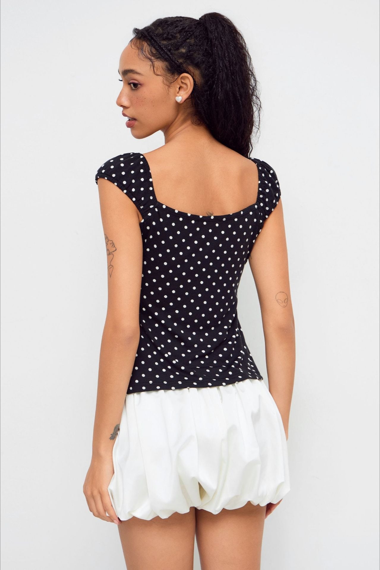 Polka Dot Low Back Slim Fit Short Sleeve Tank Top
