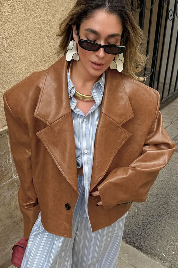 PU Leather Blazer-Collar Chic Jacket