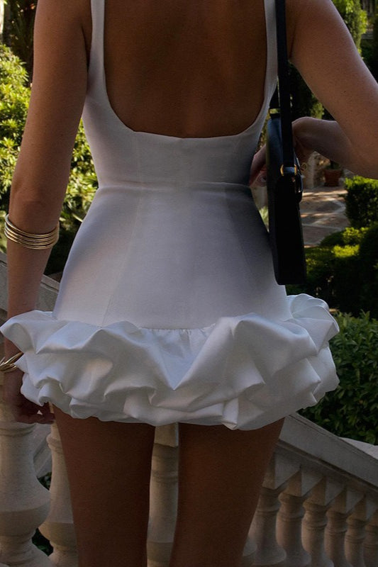 White Backless Ruching Hem Sleeveless Dress 6