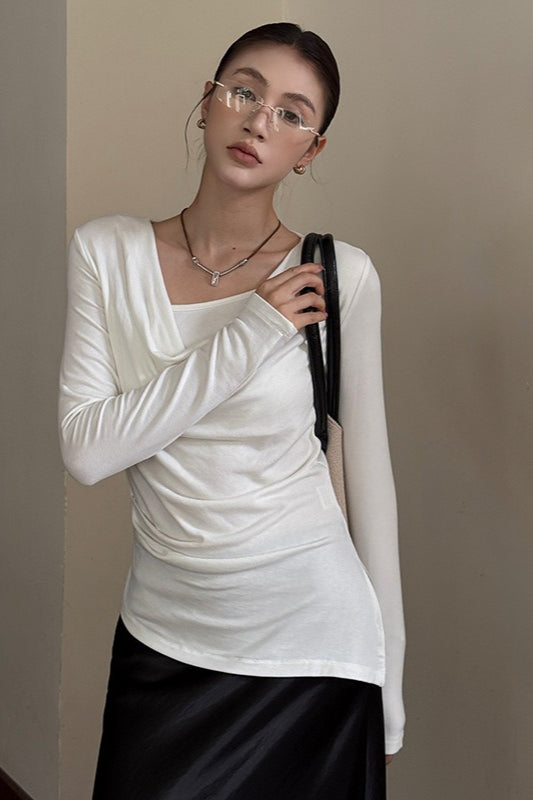 Elegant Slouchy Neck Asymmetrical Slim Base Layer