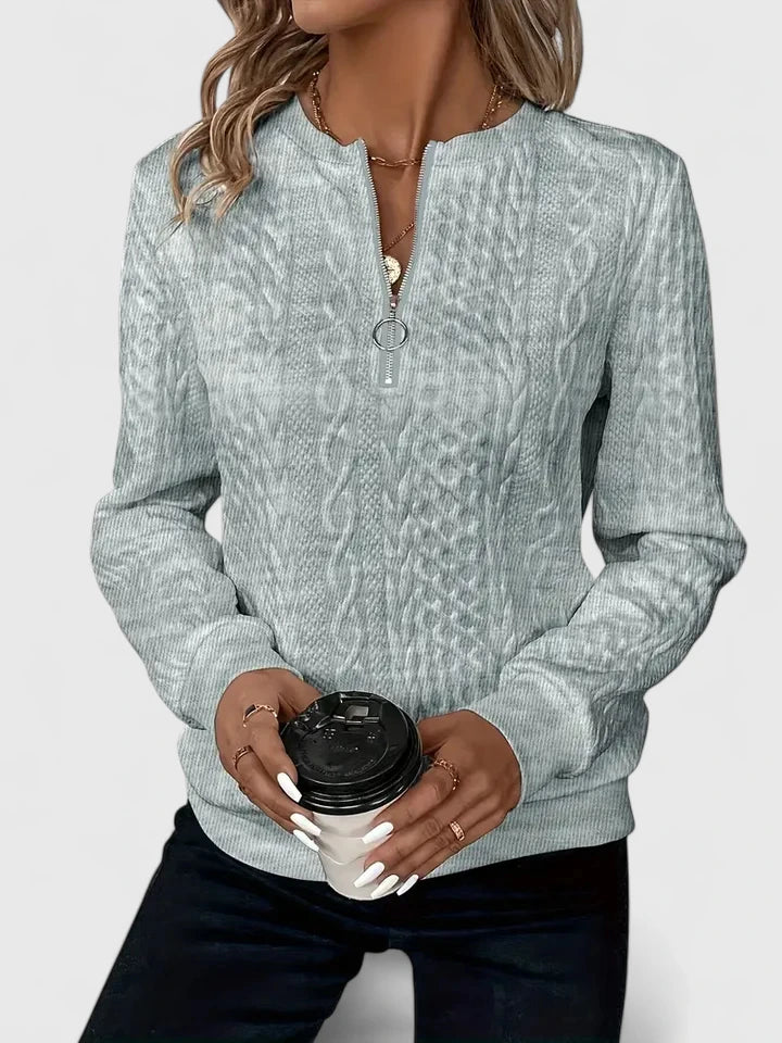 Quarter Zip Cable Knit Textured Long Sleeve Sweater