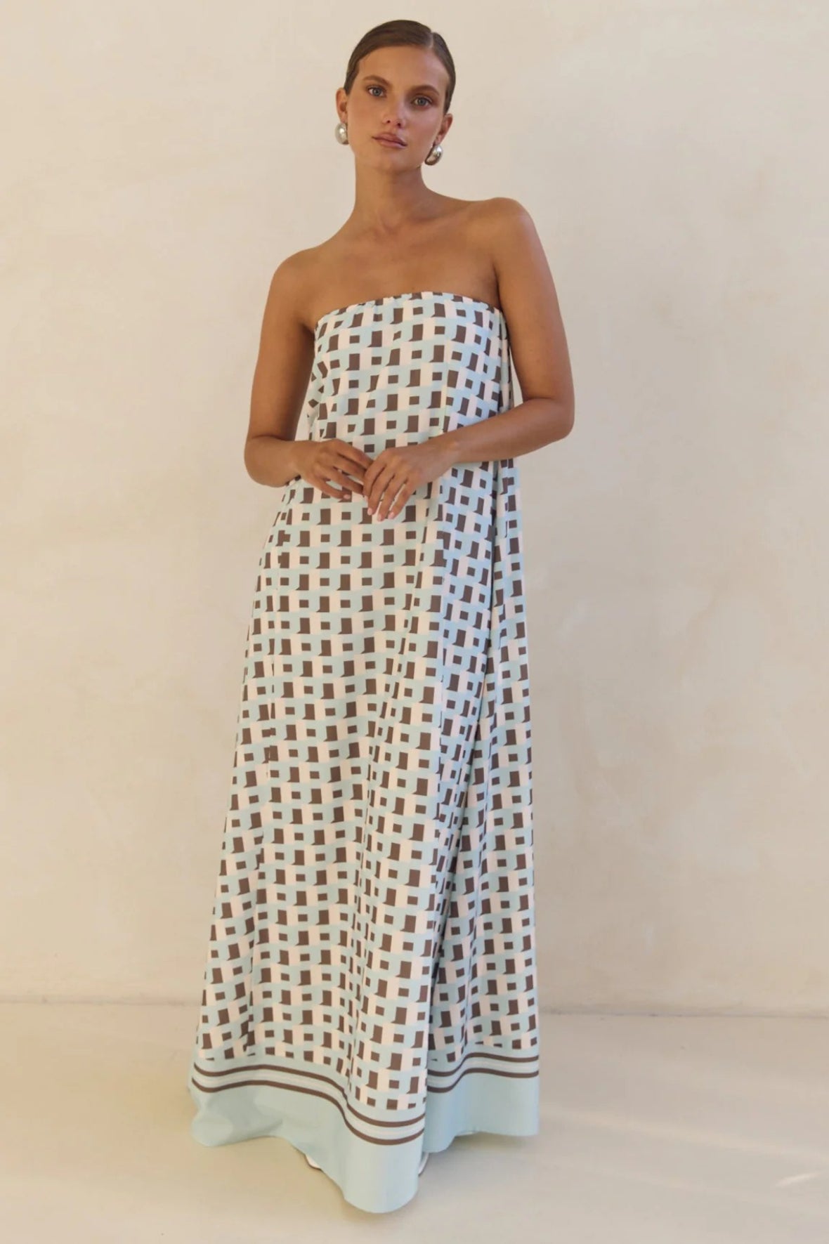 Strapless Contrast Band Hem A-Line Maxi Dress 16
