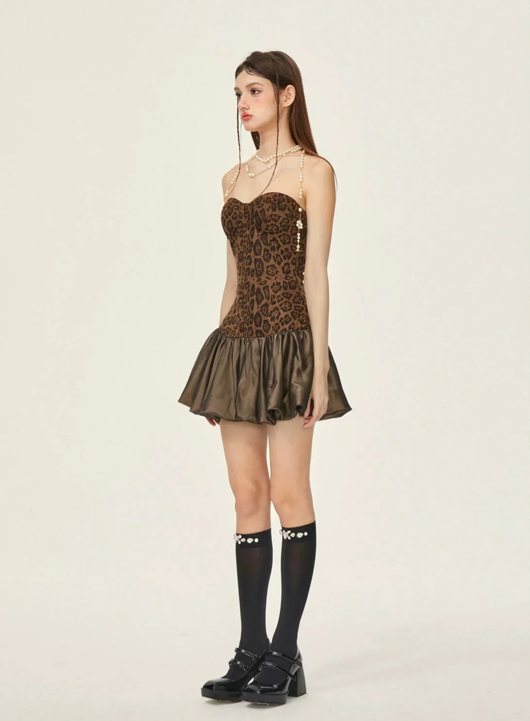 Leopard Print Strapless Mini Dress