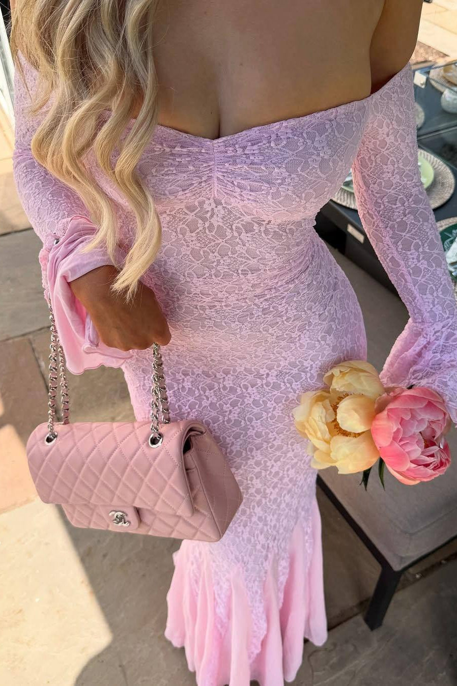 Sexy Flared Sleeve Mesh Lace Mermaid Party Dress