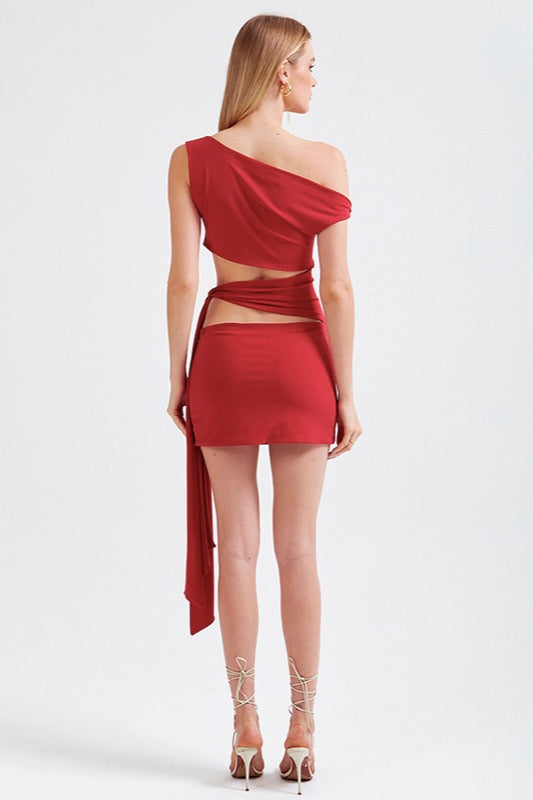 Asymmetric Neck Cutout Tie Front Fitted Bodycon Mini Dress 11