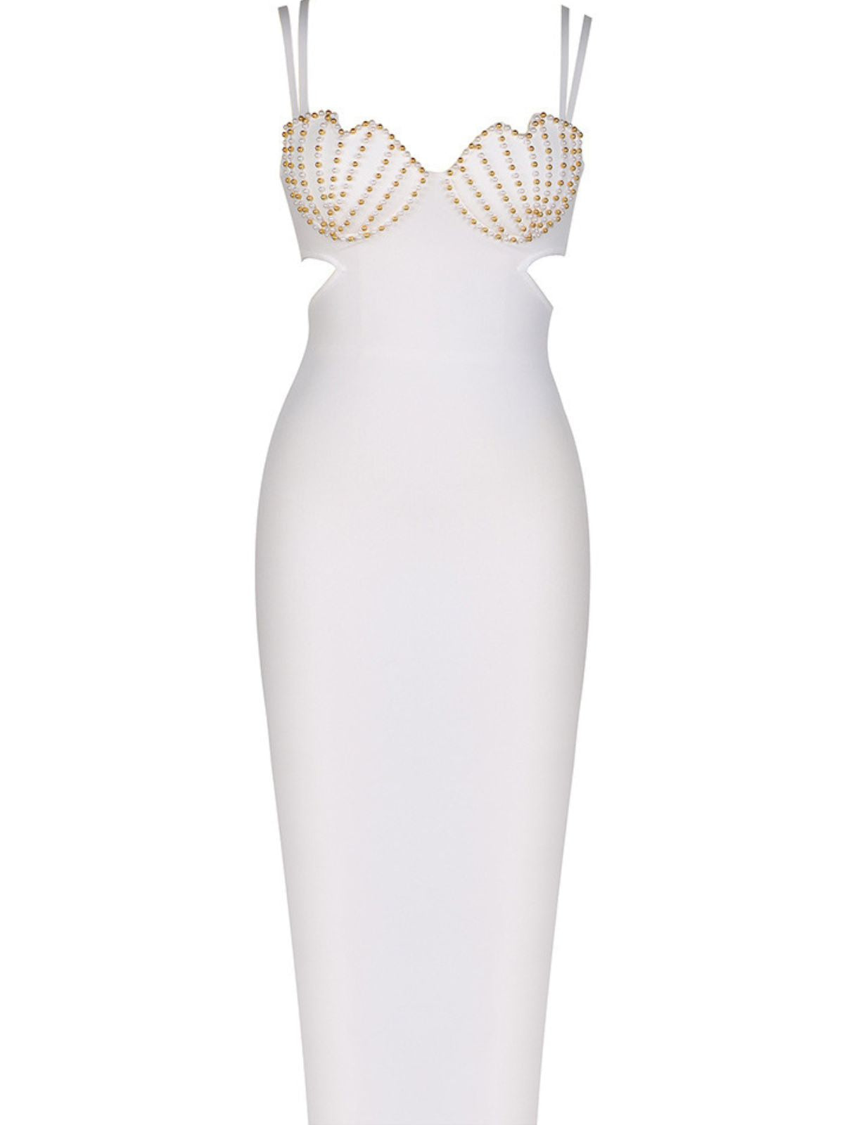 Sweetheart Pearl Shell Cup Cutout Bandage Bodycon Midi Dress