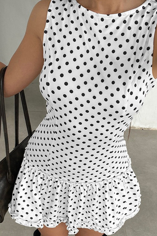 White Polka Dot Lace-trim Bodycon Mini Dress 3