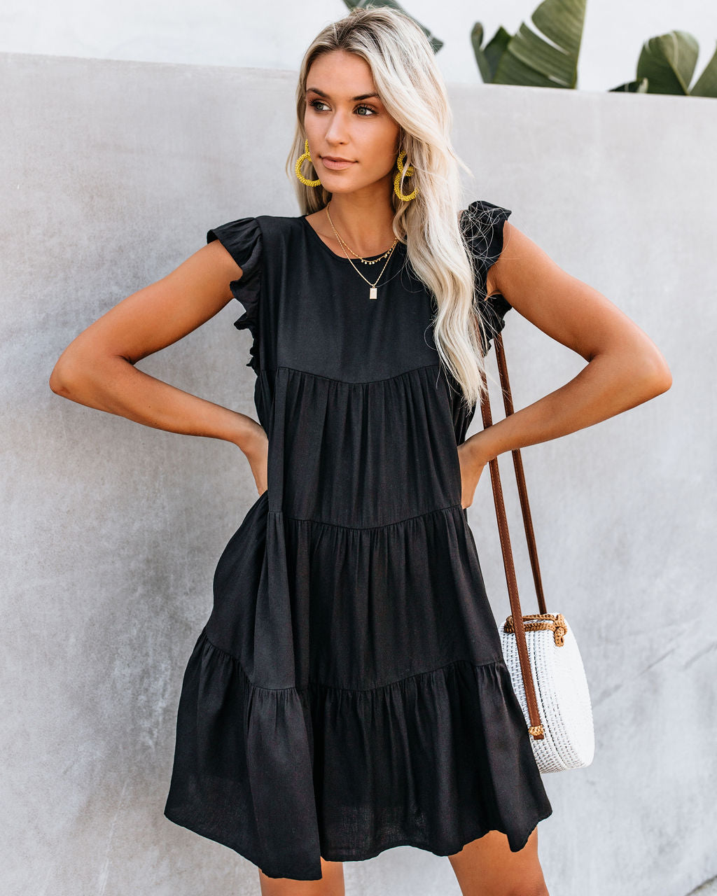 East Coast Pocketed Tiered Babydoll Dress Black