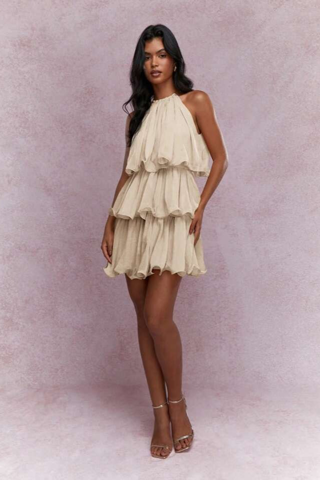 Halter Neck Tiered Ruffle Mini Dress 3