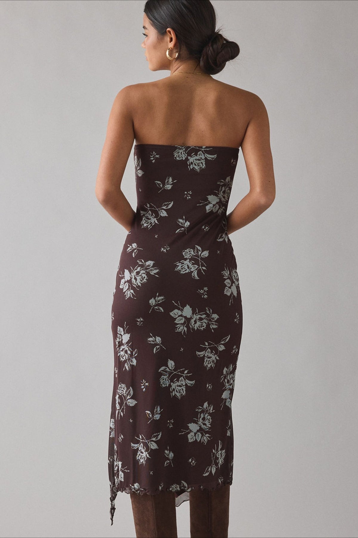Gradient Mesh Tube Backless Slit Maxi Slim Bodycon Dress