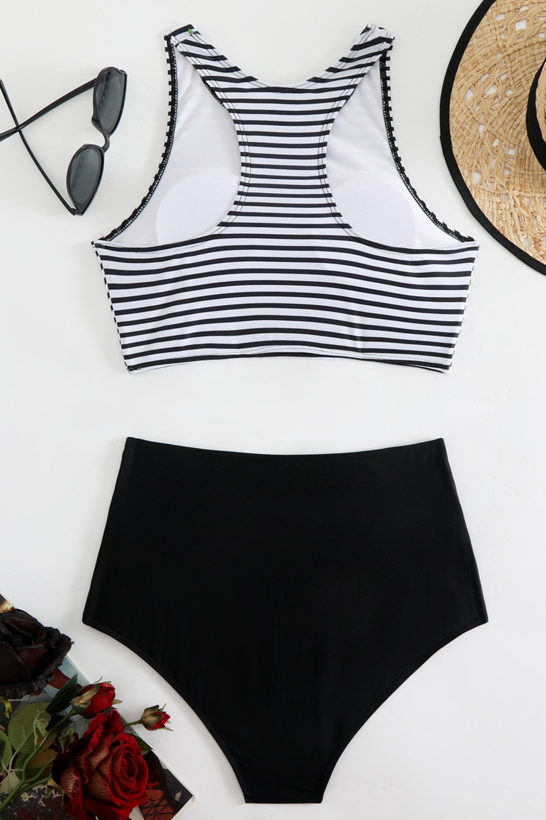 Striped Slim Fit High Waist Two Piece Swim Set