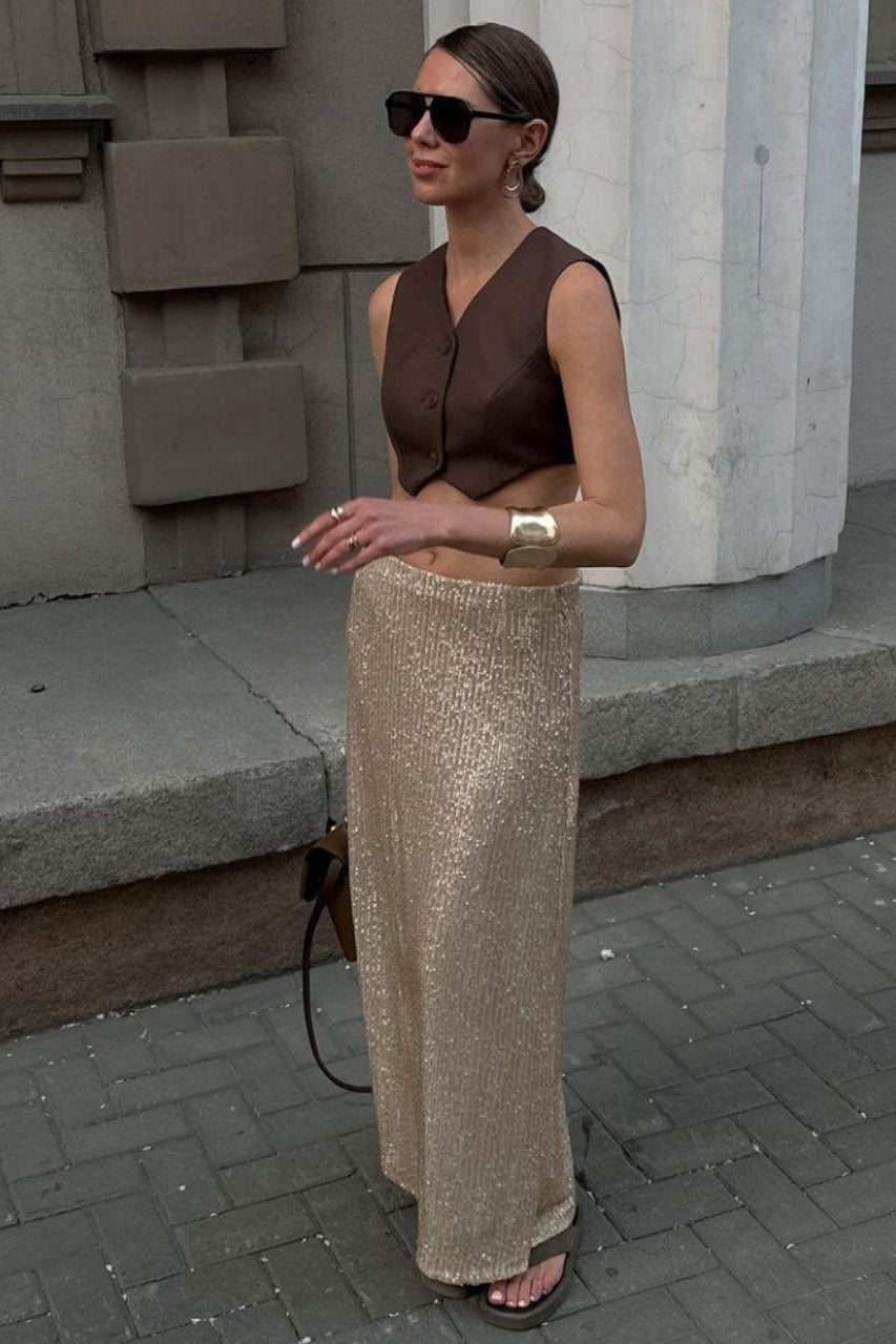 Glitter Sequin ALine Midi Skirt