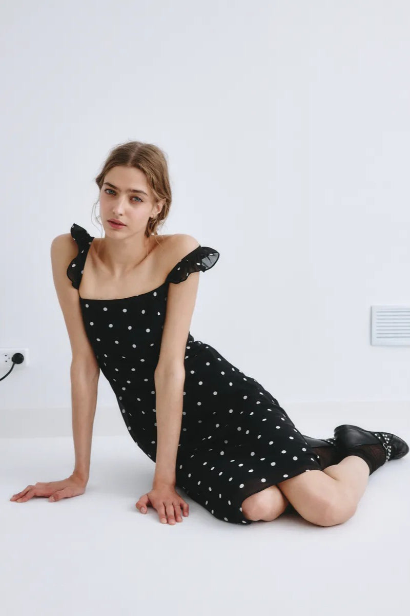 Spot Print Tulle Bodycon Midi Slip Dress